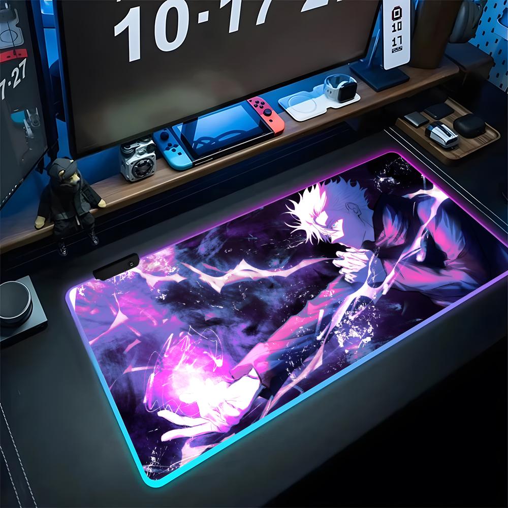 Gaming Keyboard No Rgb - อะนิเมะ J-jujutsu K-kaisen แผ่นรองเมาส์สำหรับเล่นเกม RGB แผ่นรองเมาส์คูลแบ็คไลท์คีย์บอร์ดเกมเมอร์เกิร์ล