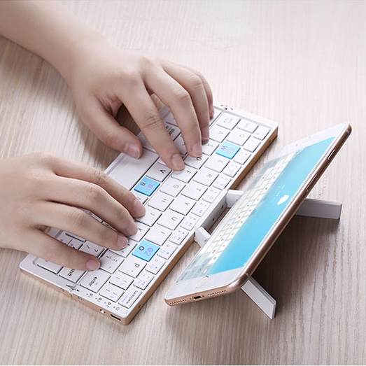 Gaming Keyboard Budget - พับได้สามทบคีย์บอร์ดไร้สายบลูทูธพับได้กล่องอลูมิเนียมสำหรับ iPad 7 8 9 iPhone