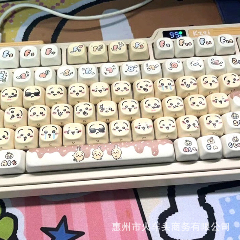 Gaming Keyboard Emoji - ชุดคีย์แคป Chiikawa ลายอีโมจิน่ารัก ลายกระต่าย PBT คีย์แคปครบชุด
