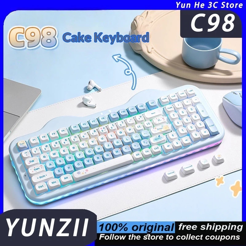 Gaming Keyboard That Is Quiet - YUNZII C98 คีย์บอร์ดแบบสามโหมด บลูทูธ 2.4G แบบเงียบ