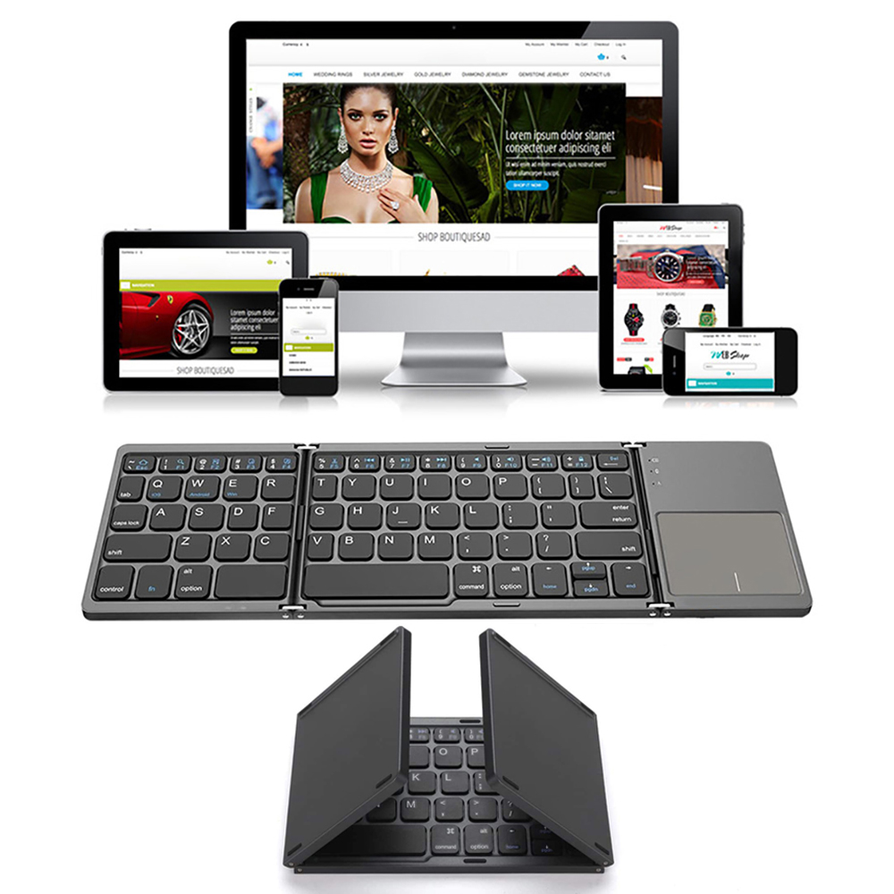 Gaming Keyboard Budget - แบบพกพาพับคีย์บอร์ดมินิคีย์บอร์ดไร้สายบลูทูธแป้นพิมพ์ทัชแพดสําหรับ Windows Android IOS แท็บเล็ต iPad