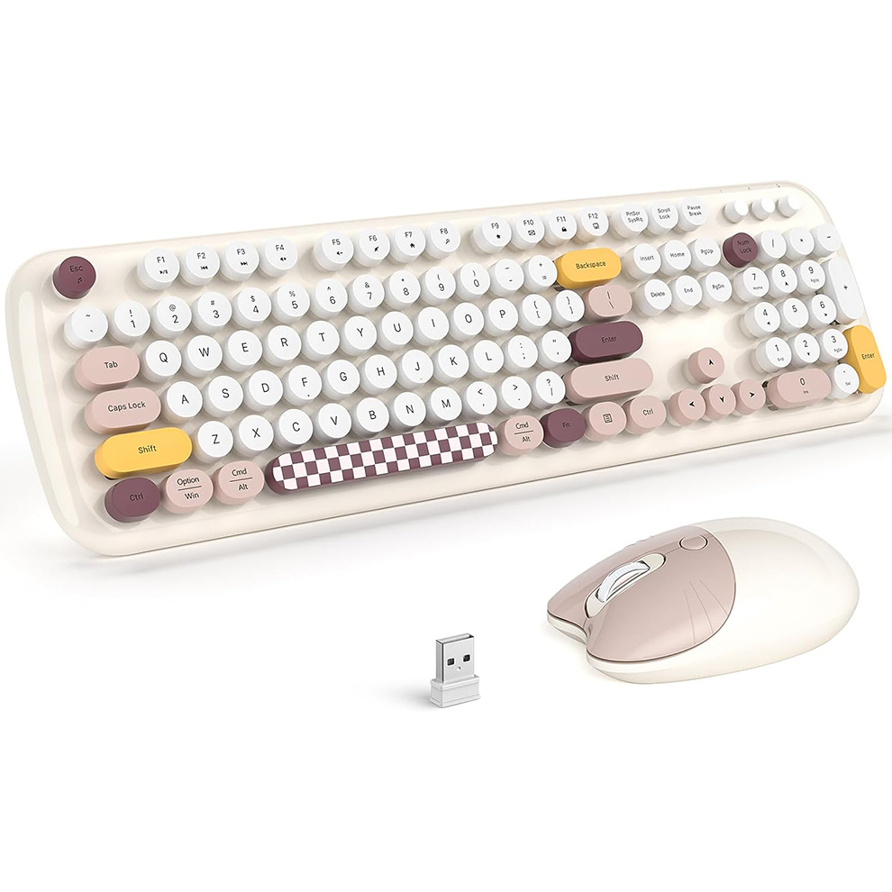 Gaming Keyboard Budget - MOFII คีย์บอร์ดไร้สายและเมาส์ Combo, คีย์บอร์ดคอมพิวเตอร์เครื่องพิมพ์ดีด Retro ขนาดเต็ม