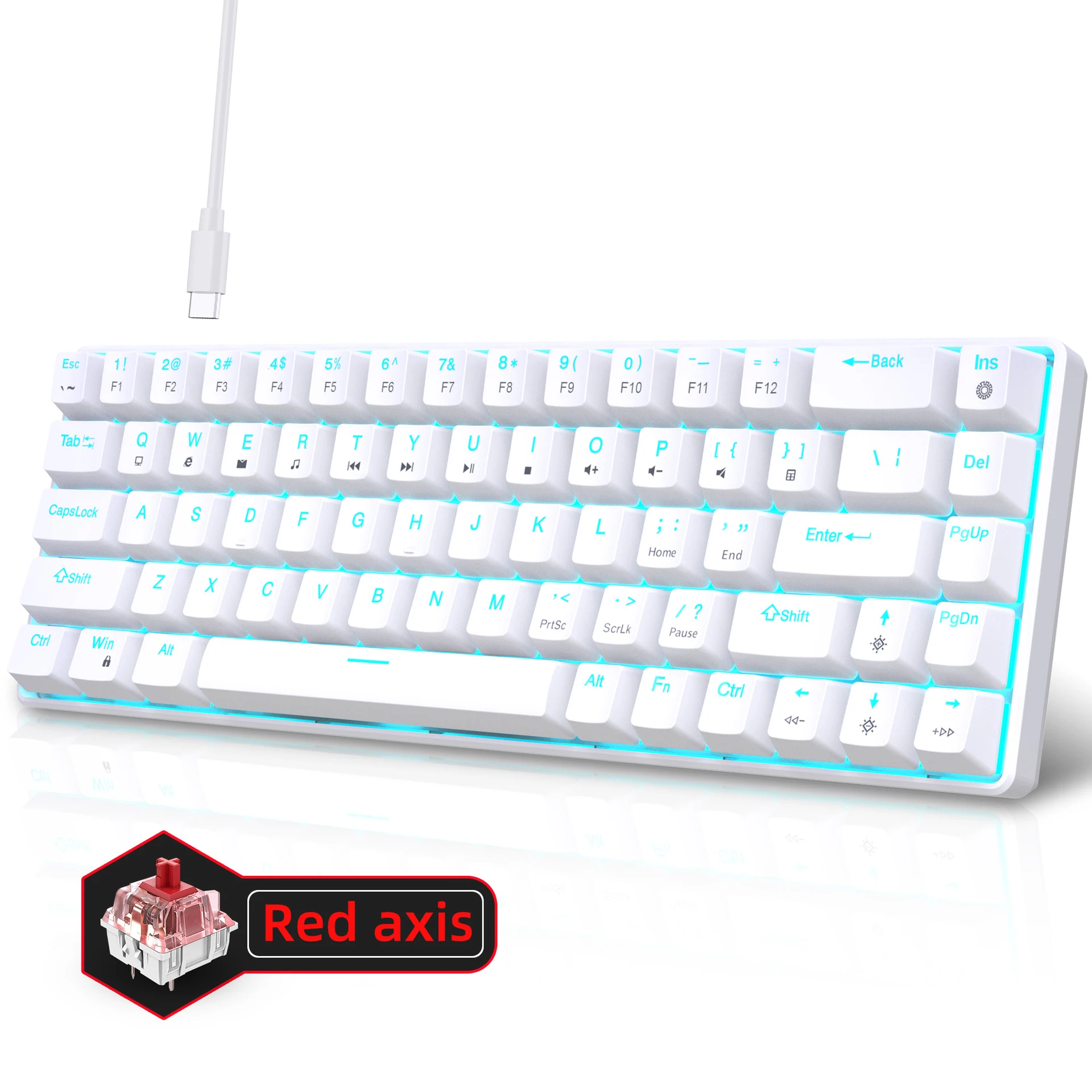 Gaming Keyboard Budget - คีย์บอร์ดเกมมิ่งแบบกลไก 60% USB สีขาว คีย์บอร์ดเกมเมอร์ขนาดเล็ก คีย์บอร์ดคอมพิวเตอร์ตามหลักสรีรศาสตร์