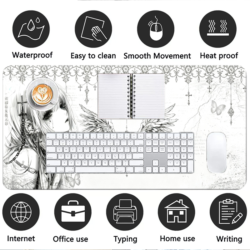 แผ่นรองเมาส์หนังสีดำสีขาวอะนิเ - Gaming Keyboard And Mouse บทวิจารณ์และราคา